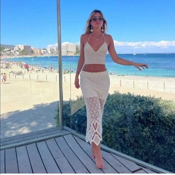 Zara Dresses & Skirts - ZARA CROCHET STRAIGHT SKIRT ECRU